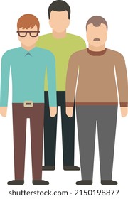 Caracteres del equipo. Hombres de pie juntos. Relación de trabajo
