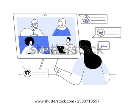 Team chat abstract concept vector illustration. Group of diverse colleagues talking via video chat, project discussion, business technology, company teamwork organization abstract metaphor.