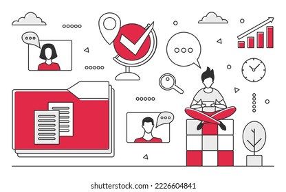 Team chat meeting. Online brainstorming conference, teamwork collaboration vector monocolor illustration