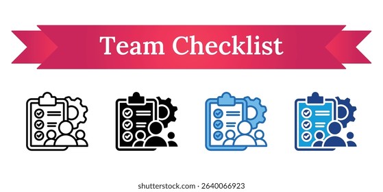 Team Checklist Multi Style Icon - Group of people with checklist and gear representing collaborative task management for improved efficiency