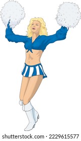 Team Cheerleader with Pom Poms Vector Illustration