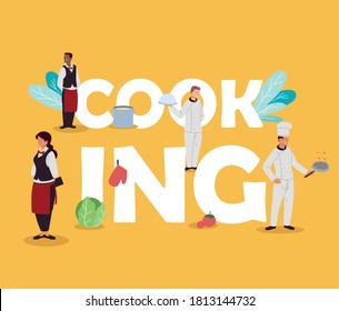 team of chefs and waiters for service restaurant vector illustration design