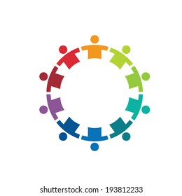Team in a circle 10 image - Concept of union, strong, group of kids, children, immigration.