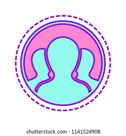 Team in circle, few person. Colored sketch with dotted border on white background