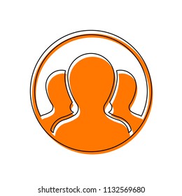 Team in circle, few person. Isolated icon consisting of black thin contour and orange moved filling on different layers. White background