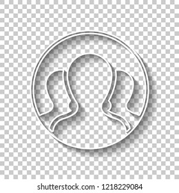 Team in circle, few person. White outline sign with shadow on transparent background