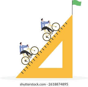 The team climbed up the tilted ruler and inspected the team

