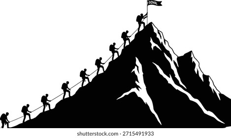 Equipe de alpinistas alcançando a Cúpula de Montanha