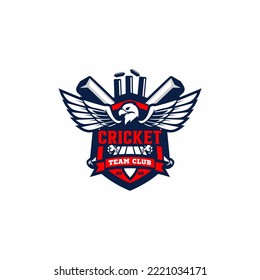 Team Club Cricket Badge Shield Eagle Falcon Hawk Logo Template Vector