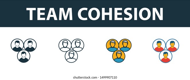 Team Cohesion icon set. Four elements in diferent styles from project management icons collection. Creative team cohesion icons filled, outline, colored and flat symbols.