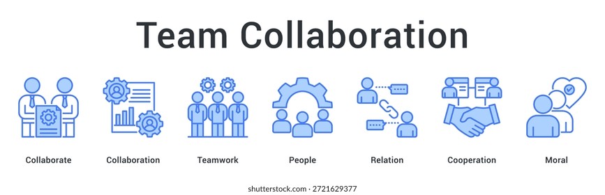 Ícone da web da bandeira da colaboração em equipe enfatizando o trabalho em equipe e a cooperação com fortes relações e construção de moral no local de trabalho.