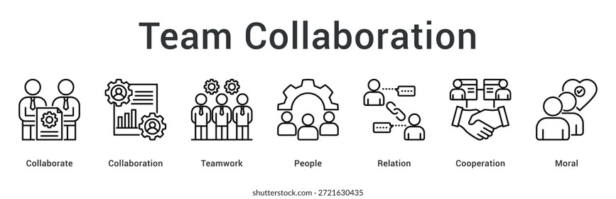 Ícone da web da bandeira da colaboração em equipe enfatizando o trabalho em equipe e a cooperação com fortes relações e construção de moral no local de trabalho.