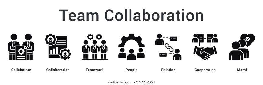 Ícone da web da bandeira da colaboração em equipe enfatizando o trabalho em equipe e a cooperação com fortes relações e construção de moral no local de trabalho.