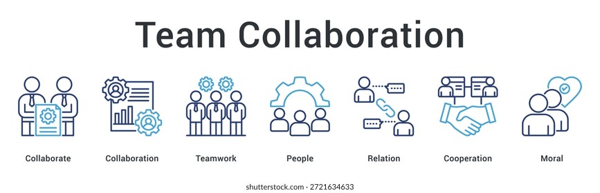 Ícone da web da bandeira da colaboração em equipe enfatizando o trabalho em equipe e a cooperação com fortes relações e construção de moral no local de trabalho.
