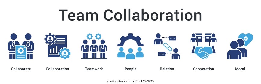 Ícone da web da bandeira da colaboração em equipe enfatizando o trabalho em equipe e a cooperação com fortes relações e construção de moral no local de trabalho.