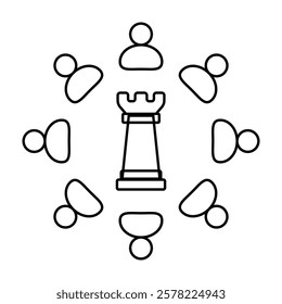 Team Collaboration with Chess Rook Icon. Strategic Planning and Leadership Illustration for Teamwork Concept.