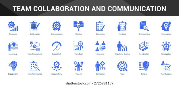 Equipo Colaboración y comunicación Conjunto coherente de iconos vectoriales minimalistas que representan ideas clave con claridad visual