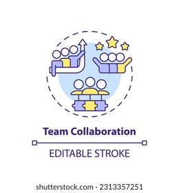 Team collaboration concept icon. Improve communication. Employee interaction. Working together. Team spirit abstract idea thin line illustration. Isolated outline drawing. Editable stroke