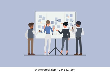 Conceito de colaboração em equipe. Equipe de profissionais trabalhando juntos, brainstorming ideias vetor personagem ilustração design.
