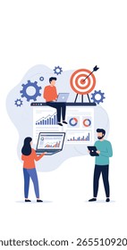 Team collaboration enhancing business growth and achieving financial goals through data analysis