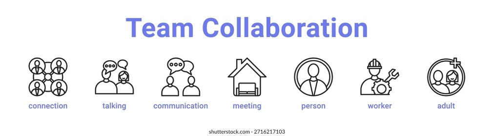 -Team Collaboration icon banner and collection blue color