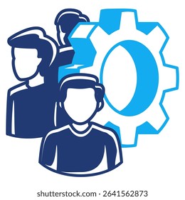 Team Collaboration icon represented by team, gear Dualtone style.