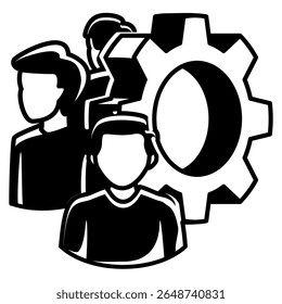Equipo Icono de colaboración representado por el equipo, engranaje Negro Relleno estilo.