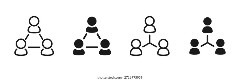 Symbol für Teamzusammenarbeit und Netzwerkstruktur mit verbundenen Personen und Hierarchien. Sauberes flaches Symbol für Unternehmen, Management, Teamarbeit, Organigramme, UI und Unternehmensprojekte.