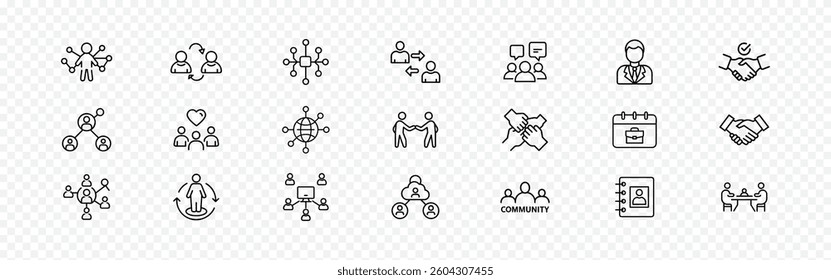 Team Collaboration and Networking Icons Set for Community Building, Networking Icon Set - Collection Featuring Community, Connections, and Social Interaction Symbols