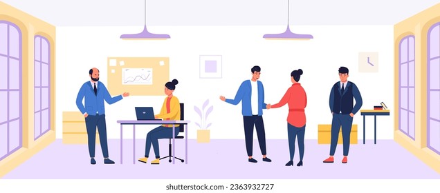 Colaboración en equipo, colegas de oficina hacen tormentas de ideas. Equipo de Office juntos, grupo de trabajo en equipo, compañero y personal ilustraciones de comunicación de empleados