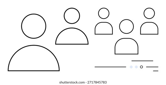 Team collaboration, online networking, human resources, digital identity, data organization, technology interface. Outline of users and group icons with interface details. Team collaboration