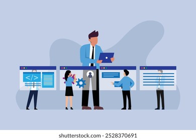 Team Collaboration and Project Management in a Digital Environment 2d flat vector illustration