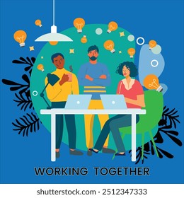Colaboración de Equipo para el éxito, trabajo en equipo o colaboración, participación u organización de los empleados, colaboración