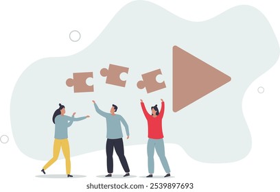 Teamarbeit für Erfolg, Teamarbeit oder Zusammenarbeit, Mitwirkung oder Organisation der Mitarbeiter, flache Charaktere.