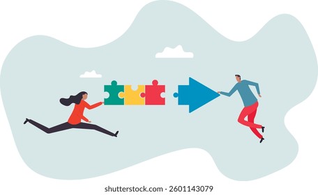 Team collaboration for success, teamwork or cooperation, employee participation or organization, partnership work together,character for design