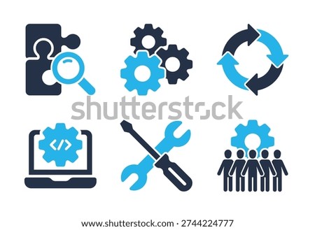 Team Collaboration and System Integration icon set. Solid glyph series icons