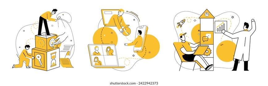 Team collaboration vector illustration. Brainstorming ignites spark creativity, turning challenges into innovative solutions Corporate intelligence evolves through collaborative effort professionals