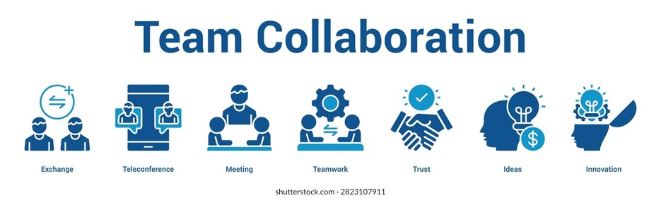 Team Collaboration web banner icon set vector illustration concept for business with icon of Exchange, Teleconference, Meeting, Teamwork, Tru.