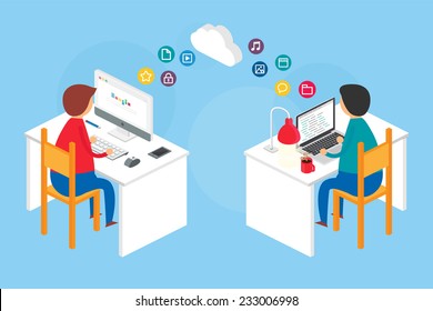 Team Collaboration, Website Development Process. Vector Illustration, Isometric Style 