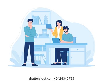 Colaboración en equipo en la ilustración plana del concepto de tendencia en el trabajo