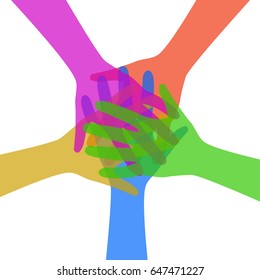 Team, colored hand crowd - stock vector