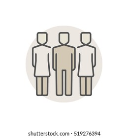 Team colorful brown icon. Vector man with two women concept symbol. People colored sign