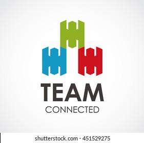 Team of colorful connection abstract vector and logo design or template square business icon of company identity symbol concept