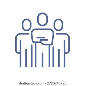 Icono de comunicación y colaboración de Equipo con grupo de personas y burbuja de mensajes, trabajo en equipo, discusión, línea de interacción corporativa aislada en Ilustración vectorial plana de fondo blanco.