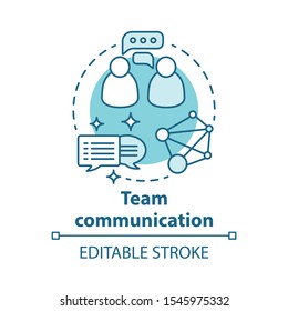 Team communication concept icon. Teamwork idea thin line illustration. Exchanging information. Networking. Talking to each other. Online chatting. Vector isolated outline drawing. Editable stroke