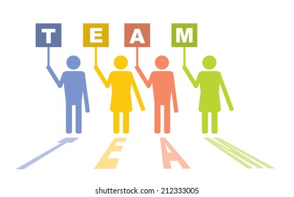 Team - communication concept with text and color figures