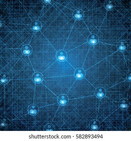 Team communication concept vector blue background 