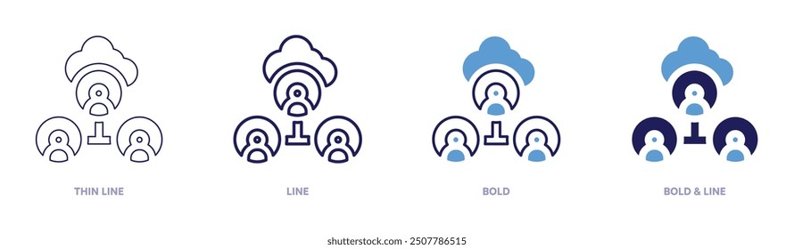 Icono de comunicación de Equipo en 4 estilos diferentes. Línea delgada, línea, negrita y línea negrita. Estilo duotono. Trazo editable.