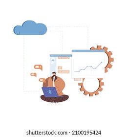 Team communication and project management concept. Cooperation, interaction of employees at work. Workflow and job organization in modern company.