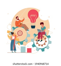 Team communication and startup abstract concept vector illustration. Creative people thinking together. Corporate presentation, brainstorm, creative ideas, find solution, teamwork, startup accelerator